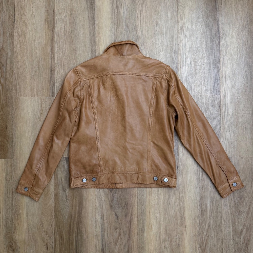 Lucky Brand Tan Brown 100% Lamb Leather Trucker Jacket M $450 retail - Picture 4 of 8